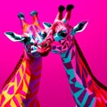 Colorful Geometric Giraffes On Pink Background