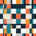 Colorful geometric pattern with orange blue teal and white squares arranged in a grid with vertical and horizontal lines crossing Royalty Free Stock Photo