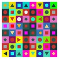 Colorful geometric pattern with various shapes arranged in a grid creating a vibrant and eyecatching visual effect suitable for Royalty Free Stock Photo