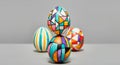 Colorful geometric patterned Easter eggs on gray background. Creative Easter design Royalty Free Stock Photo