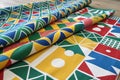 Colorful geometric patterned fabric Royalty Free Stock Photo