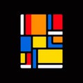 Colorful Geometric Puzzle On Black Background: De Stijl Influence And Minimalist Sketches Royalty Free Stock Photo
