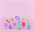 Geometric shapes set floating on pastel pink background. minimal concept with copy space. multicolored Three dimensional