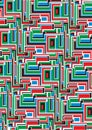 Colorful geometric shapes. Squares, stripes, Colored chaos background. Green, red, white, black, blue.Fabric textile print. Royalty Free Stock Photo