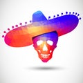 Colorful geometric skull in sombrero