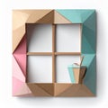 Colorful Geometric Square Frame with Cup of Drink on White Background Royalty Free Stock Photo