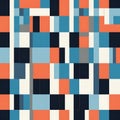 Colorful geometric squares and rectangles are arranged in a modern abstract pattern using red blue black and white tones in Royalty Free Stock Photo