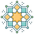 Colorful geometric star pattern featuring symmetrical interconnected shapes and decorative lines Royalty Free Stock Photo