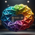 A colorful geometric torus structure composed of interconnected triangular facets, Royalty Free Stock Photo