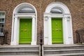 Colorful georgian doors in Dublin, Ireland. Historic doors in different colors painted as protest against English King Royalty Free Stock Photo