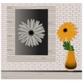 Colorful gerbera flower in vase and monochrome flower picture.