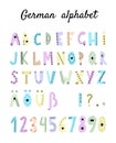 Colorful German alphabet in scandinavian style on white background. Cute letters for your design.