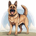 Colorful German Shepherd Dog Vector Illustration In Emek Golan Style