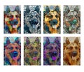 Illustration of German shepherd painted with different artistic techniques