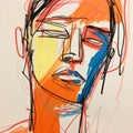 Colorful Gestural Portraits: Exploring Serene Faces With Multilayered Line Drawings Royalty Free Stock Photo