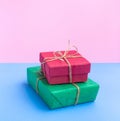 Colorful gift box on pastel color background.anniversary and christmas Royalty Free Stock Photo