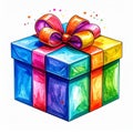 Colorful Gift Box with Rainbow Ribbon and Bow Royalty Free Stock Photo