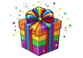 Colorful gift box with rainbow ribbon Royalty Free Stock Photo