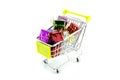 Colorful gift box in trolley