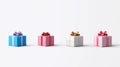 Colorful gift boxes arranged in a visually appealing line for various special occasions Royalty Free Stock Photo