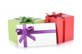 Colorful gift boxes and letter with ribbon and bow Royalty Free Stock Photo