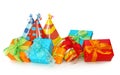 Colorful gift boxes and party hats