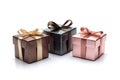 Colorful gift boxes with ribbons on white background Royalty Free Stock Photo
