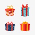 Colorful gift boxes set on a white background. Vector Illustration. Flat design style Royalty Free Stock Photo