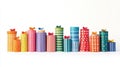 Row of Colorful Cylindrical Gift Boxes With Bows on a White Background Royalty Free Stock Photo
