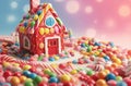 Colorful ginger candy house shot. Generate Ai