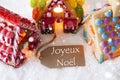 Colorful Gingerbread House, Snowflakes, Joyeux Noel Means Merry Christmas Royalty Free Stock Photo