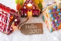 Colorful Gingerbread House, Snowflakes, Text Hello 2017