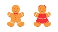 Colorful gingerbread man. Cheerful smiling red female and male character cookies