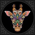 Colorful Giraffe head mandala arts isolated on black background Royalty Free Stock Photo