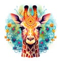 Colorful giraffe mandala art on white background. Design print for t-shirt