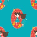 Colorful girl in the mirror repeat pattern print background