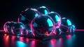 Colorful glass balls arranged on a table. Generative ai Royalty Free Stock Photo