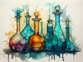 Colorful glass bottles of potions