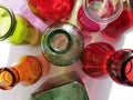 colorful glass bottles and reflections Royalty Free Stock Photo