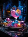 Easter eggs on a black background with flowers. Happy Easter. Royalty Free Stock Photo