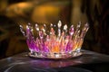 Colorful glass crown sculpture with sparkling light reflections Royalty Free Stock Photo