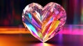 Colorful glass crystal heart refracting rainbow lights, futuristic lighting