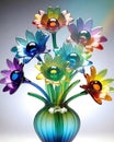 Colorful glass flower on a multicolored background.