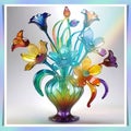 Colorful glass flower on a multicolored background.