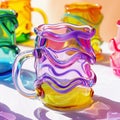 Colorful Glass Mugs in Light. Squiggle blobby design, gen z trend