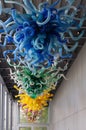 Colorful glass sculptures on the ceiling of the corridor at the Seattle Center, Seattle, USA