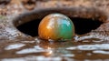Colorful glass sphere in a stream Royalty Free Stock Photo