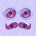 Colorful Glasses and Mustaches with Floral Pattern