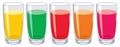 Colorful glasses with tasty fresh juice, vector