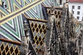Colorful glazed tiles, pinnacles and reliefs Stephansdom Vienna